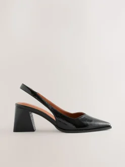 Zwart lak - Forever Comfort® Pointed Toe Slingback Block Heels
