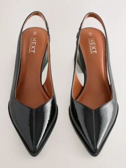 Zwart lak - Forever Comfort® Pointed Toe Slingback Block Heels