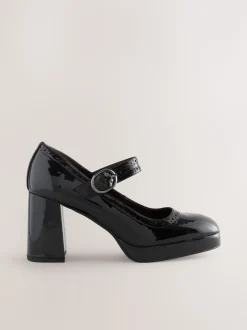 Zwart lak - Forever Comfort® Brogue Mary Jane Platform Blokhakken met Plateauzool