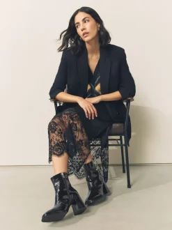 Zwart lak - Forever Comfort® Square Toe Block Heel Ankle Boots