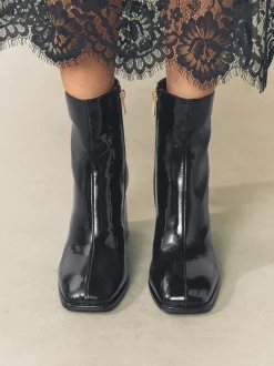 Zwart lak - Forever Comfort® Square Toe Block Heel Ankle Boots