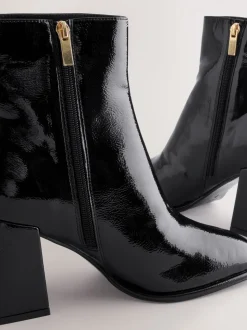 Zwart lak - Forever Comfort® Square Toe Block Heel Ankle Boots