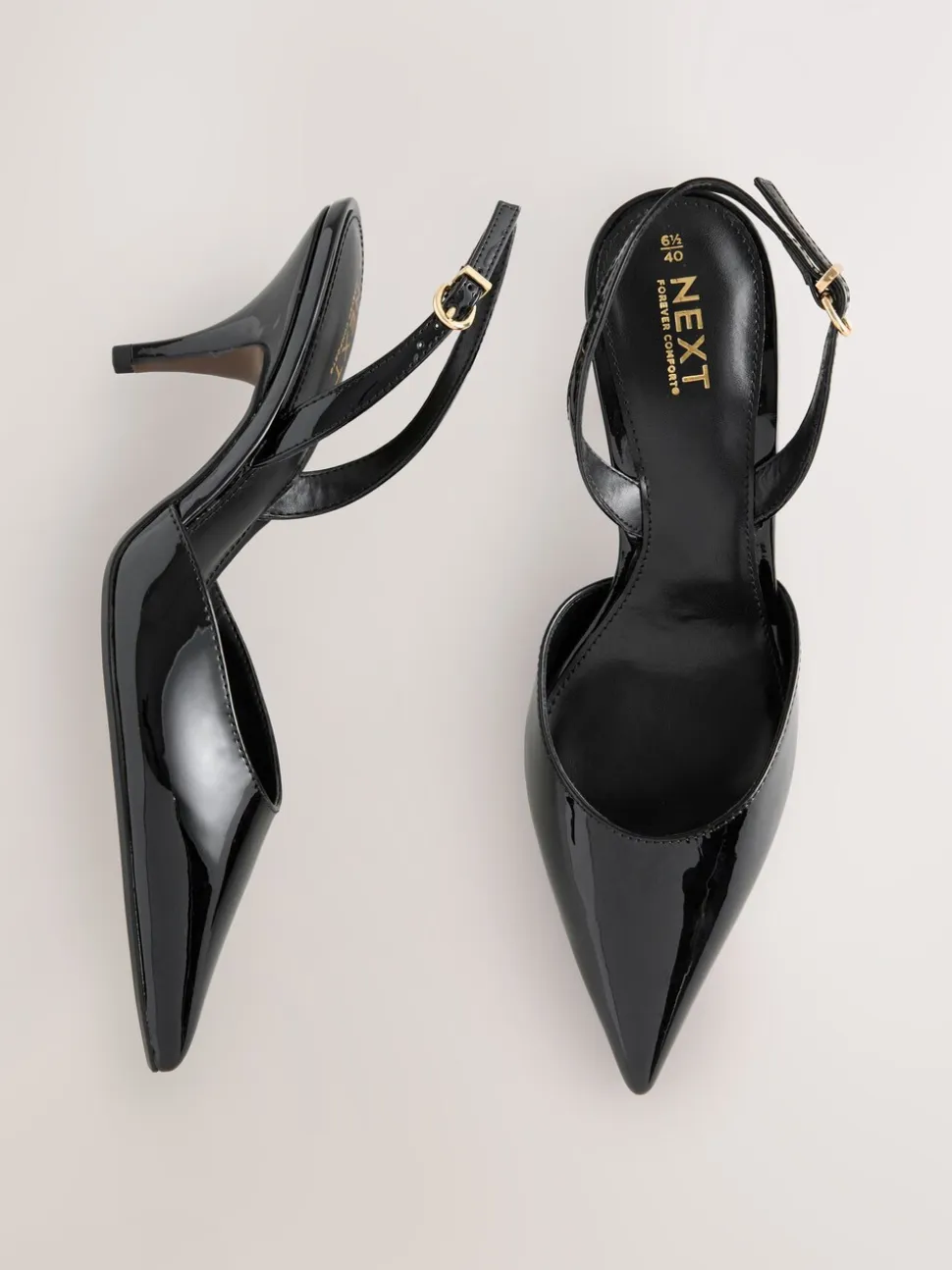 Zwart lak - Forever Comfort® Pointed Toe Curvy Slingback Heels