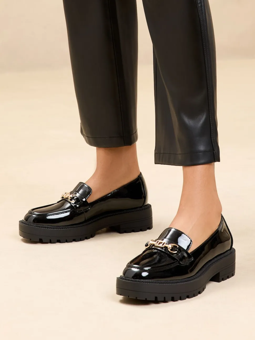 Zwart lak - Lipsy Chunky Snaffle Trim Detail Faux Leather Instappers