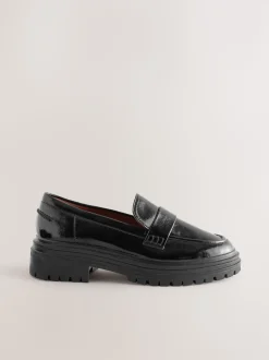 Zwart lak - Loafers met dikke zool