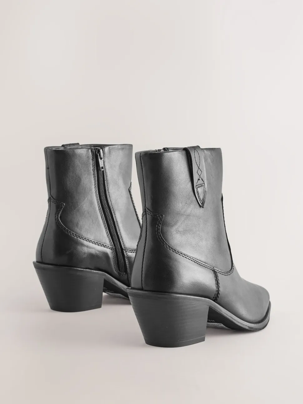 Zwart leer - Cowboy Block Heel Ankle Boots