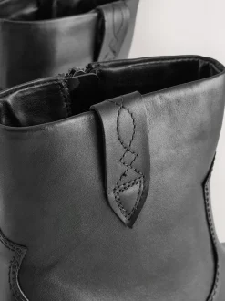 Zwart leer - Cowboy Block Heel Ankle Boots