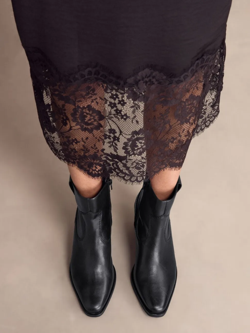 Zwart leer - Cowboy Block Heel Ankle Boots