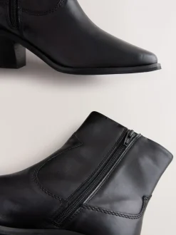 Zwart leer - Cowboy Block Heel Ankle Boots