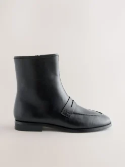 Zwart leer - Forever Comfort® enkellaarsjes in loaferstijl