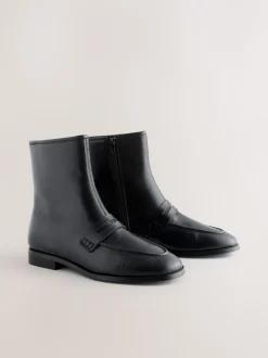 Zwart leer - Forever Comfort® enkellaarsjes in loaferstijl