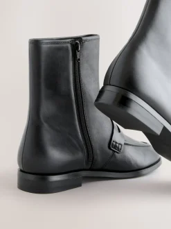 Zwart leer - Forever Comfort® enkellaarsjes in loaferstijl