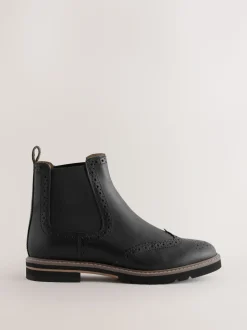 Zwart leer - Forever Comfort® Brogue Detail Chelsea Boots