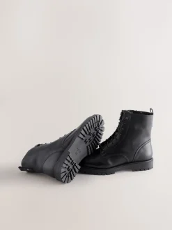Zwart leer - Forever Comfort® veterlaarzen met vierkante neus