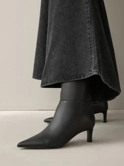 Zwart leer - Kniehoge Skinny Boots met Hak