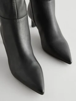 Zwart leer - Kniehoge Skinny Boots met Hak