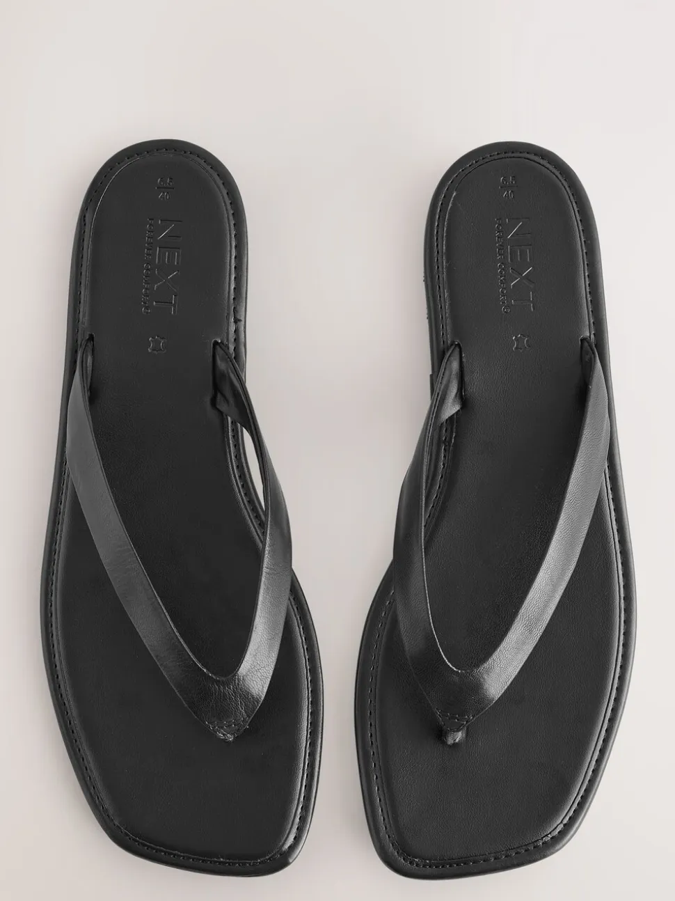 Zwart leer - Slippersandalen met vierkante neus