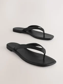 Zwart leer - Slippersandalen met vierkante neus