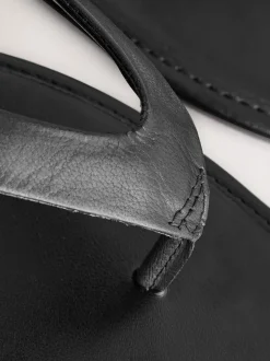 Zwart leer - Slippersandalen met vierkante neus