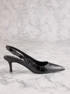 Zwart leer met krokodillenprint - Tabitha Simmons x Next Dela Slingback Puntige Hakken