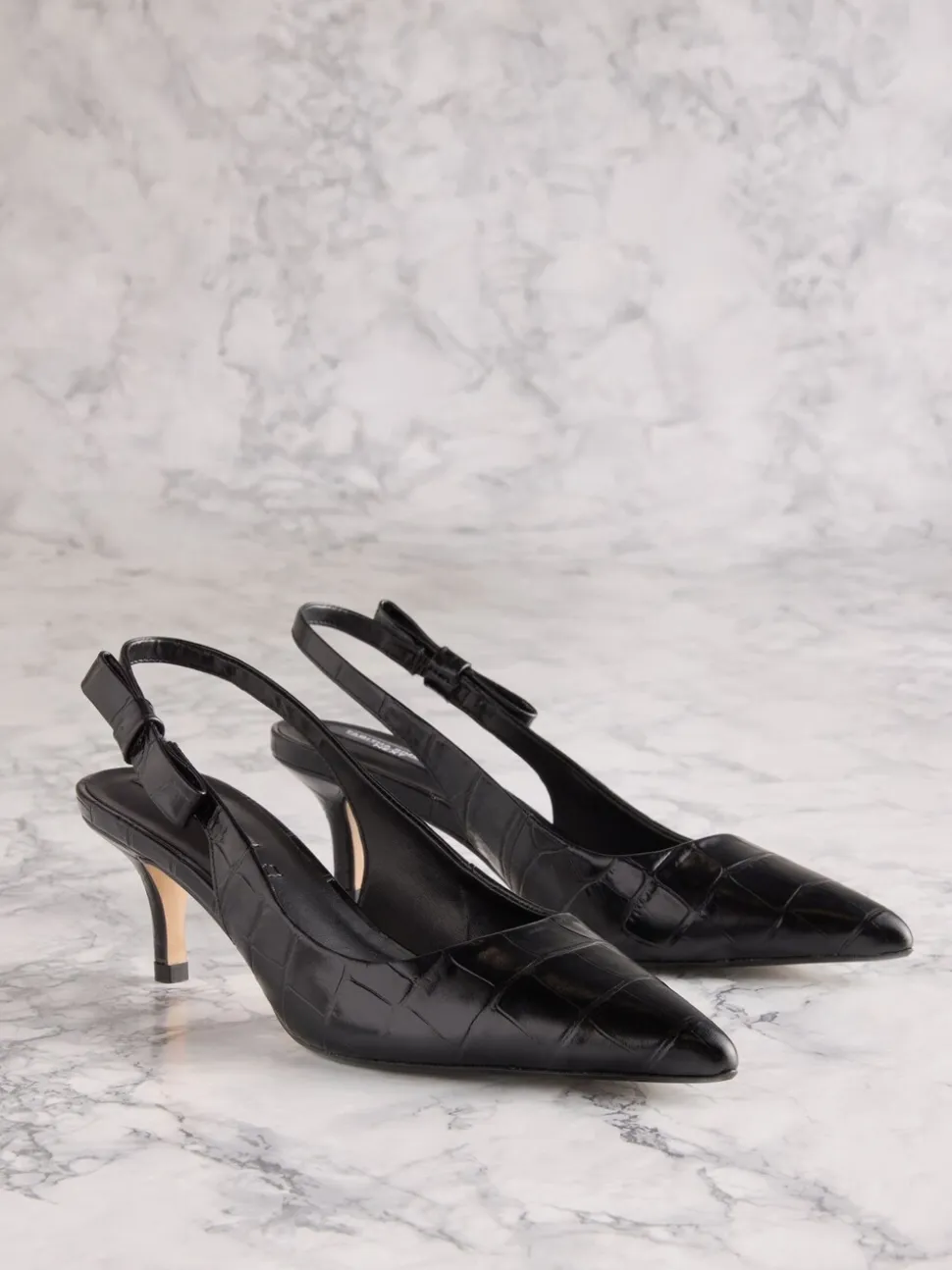 Zwart leer met krokodillenprint - Tabitha Simmons x Next Dela Slingback Puntige Hakken