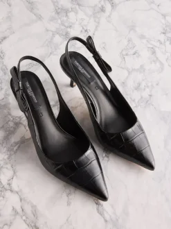 Zwart leer met krokodillenprint - Tabitha Simmons x Next Dela Slingback Puntige Hakken