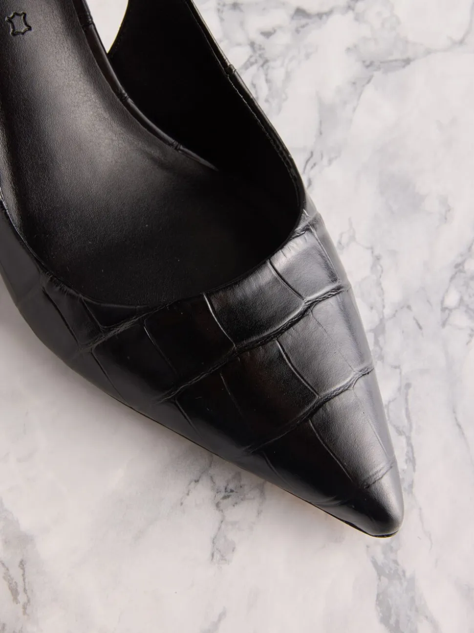 Zwart leer met krokodillenprint - Tabitha Simmons x Next Dela Slingback Puntige Hakken