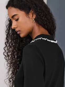 Zwart met contrastrandje - Soft Touch Cotton Rich Frill Polo Top