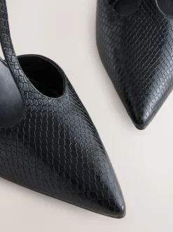 Zwart met hagediseffect - Leren T-Bar hakken met spitse neus