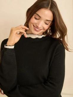 Zwart met hartjesprint - Love & Roses gebreide mini-jurk met geweven rok