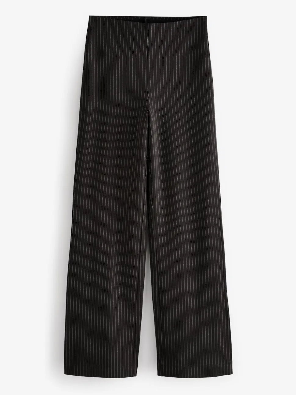 Zwart met krijtstreep - Smoothing Ponte Jersey Broek met Wijde Pijpen