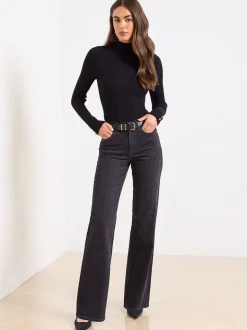Zwart met slangenprint - Lipsy - Jeans met een middelhoge taille en wijde pijpen