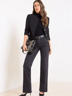 Zwart met slangenprint - Lipsy - Jeans met een middelhoge taille en wijde pijpen