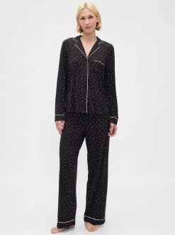 Zwart met sterrenprint - Gap Modal Long Sleeve Pyjama Top