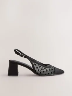 Zwart met stippen - Forever Comfort® Square Toe Slingback Block Heels