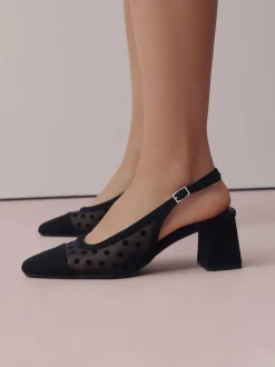 Zwart met stippen - Forever Comfort® Square Toe Slingback Block Heels