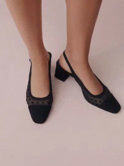 Zwart met stippen - Forever Comfort® Square Toe Slingback Block Heels