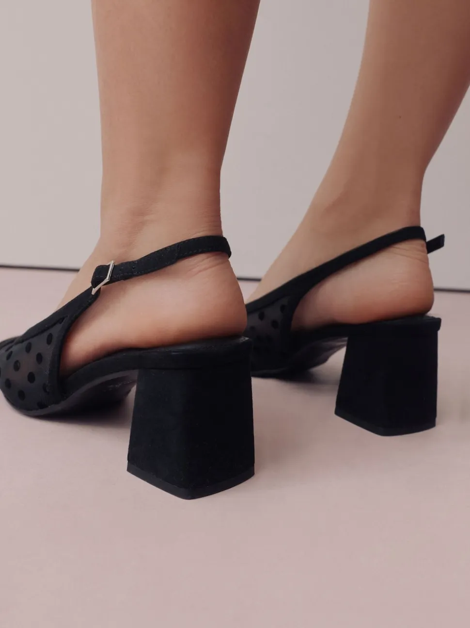 Zwart met stippen - Forever Comfort® Square Toe Slingback Block Heels