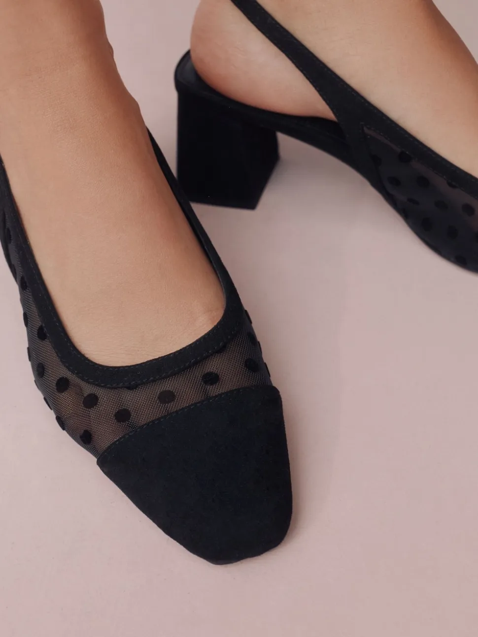 Zwart met stippen - Forever Comfort® Square Toe Slingback Block Heels
