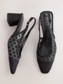 Zwart met stippen - Forever Comfort® Square Toe Slingback Block Heels