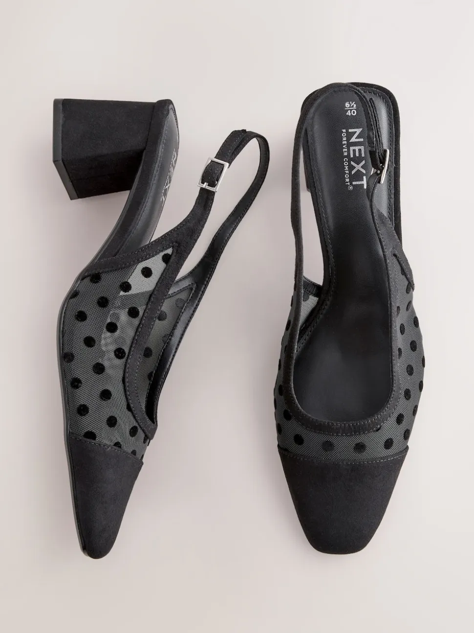 Zwart met stippen - Forever Comfort® Square Toe Slingback Block Heels