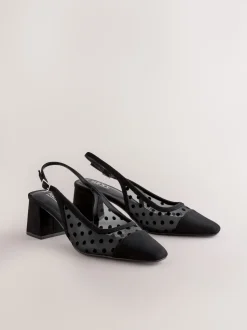 Zwart met stippen - Forever Comfort® Square Toe Slingback Block Heels