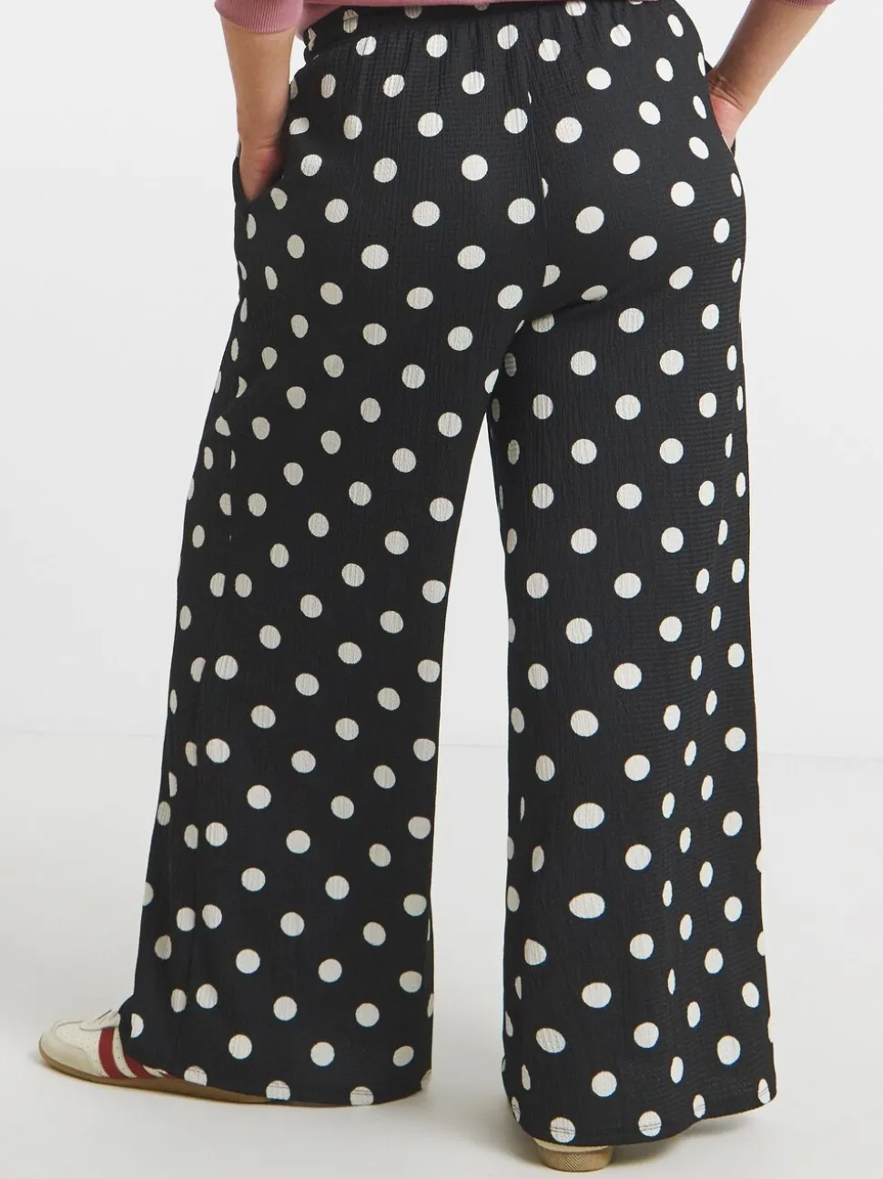 Zwart met stippen - Simply Be Textured Jersey Drawstring Wide Leg Trousers