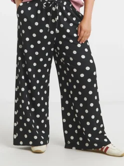 Zwart met stippen - Simply Be Textured Jersey Drawstring Wide Leg Trousers