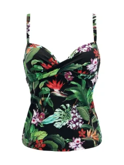 Zwart met tropisch motief - Pour Moi - Palermo tankini met beugel en vulling