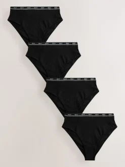 Zwart met zwart logo - 4 Katoenen slipjes met logotailleband