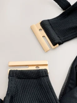 Zwart piqué - Minimise bandeau-bikinitop zonder vulling, cup DD+