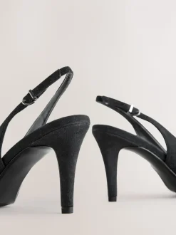 Zwart suède - Forever Comfort® Leather Pointed Cutout Bow Slingback Heels