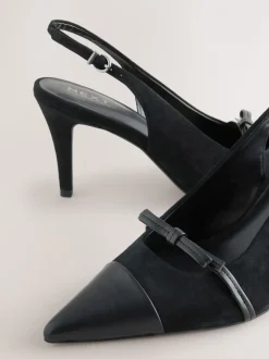 Zwart suède - Forever Comfort® Leather Pointed Cutout Bow Slingback Heels
