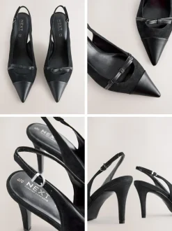 Zwart suède - Forever Comfort® Leather Pointed Cutout Bow Slingback Heels